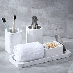 4 Pieces Marble Bathroom Accessory Set